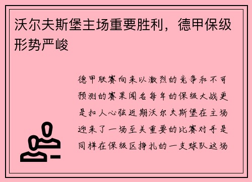 沃尔夫斯堡主场重要胜利，德甲保级形势严峻